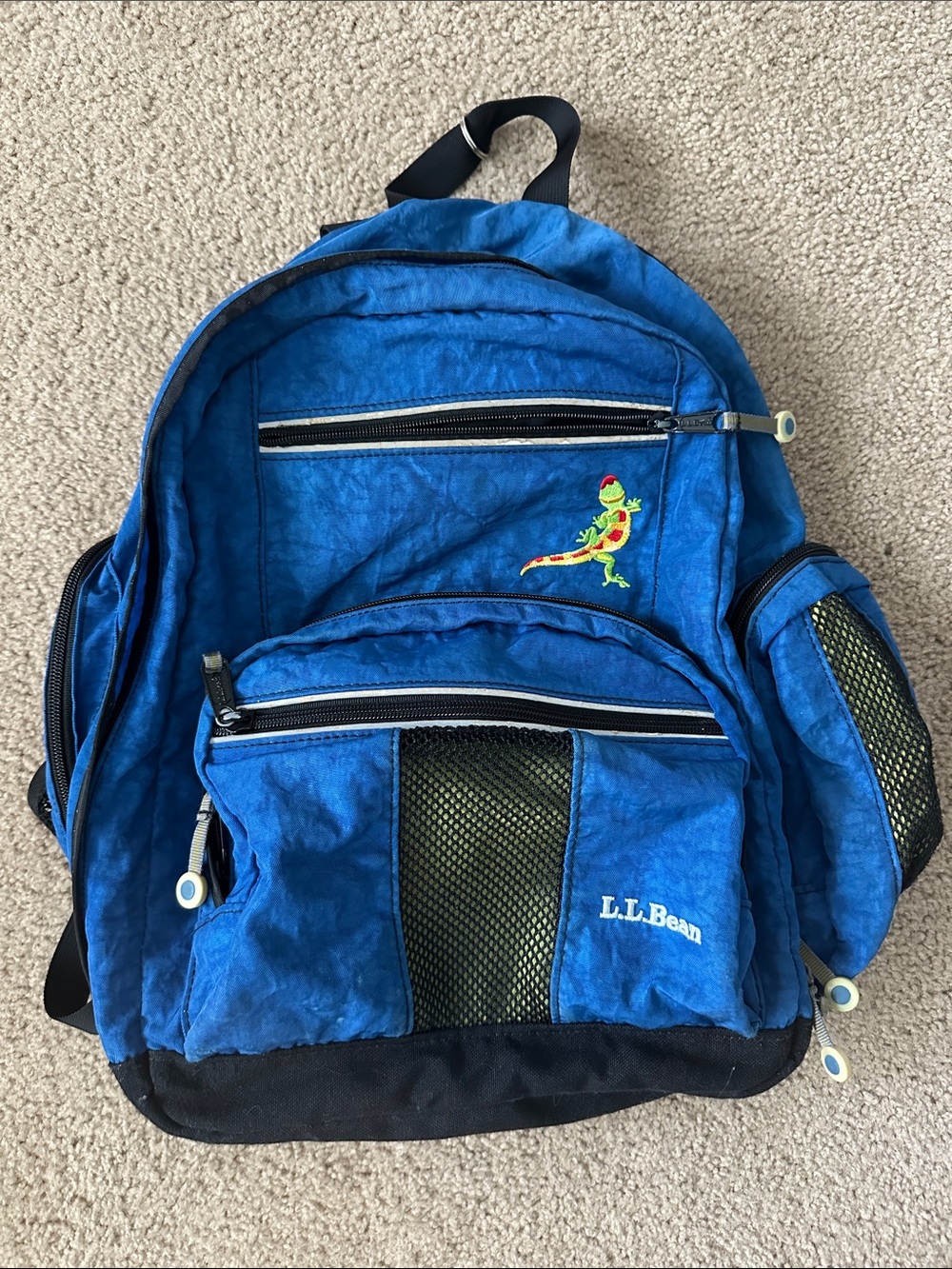 L.L.Bean Royal Blue Backpack with Green Accents and Gecko Patch